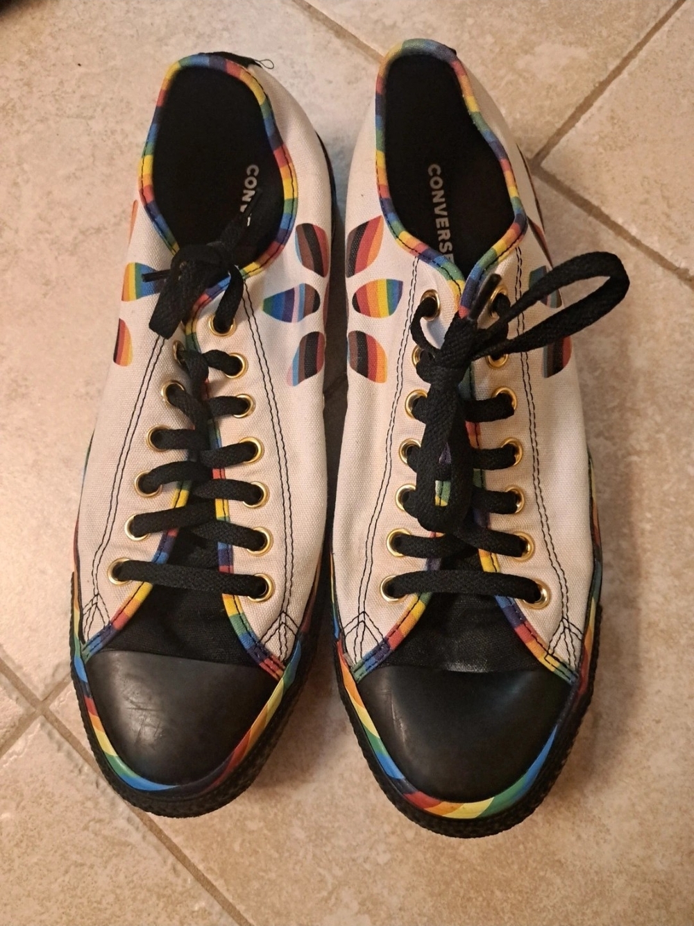Converse MENS Low Top Sneakers - White with Rainbow Accents